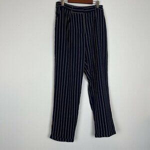 Bohme Art + Ephect Striped Navy Blue Straigh Leg Cuffed Pant Size M